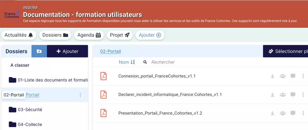 Vue sur l'outil de mise à disposition des tutoriels et de travail collaboratif