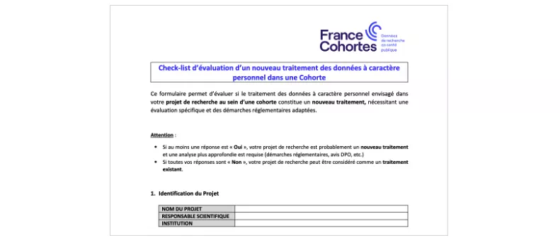 Check-list d'évaluation d'une nouveau traitement des données à caractère personnel dans une cohorte