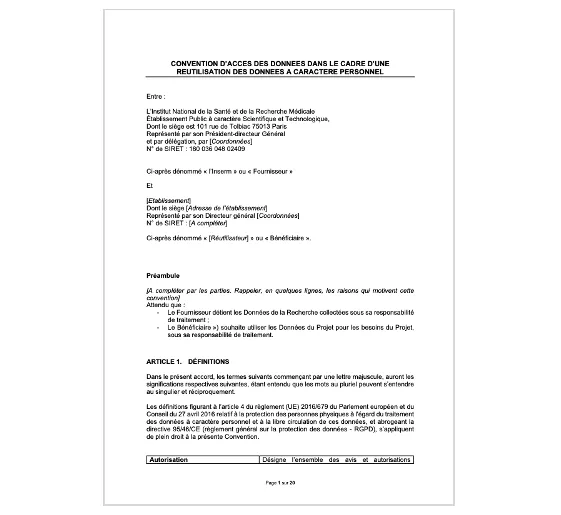 Convention d'accès des données