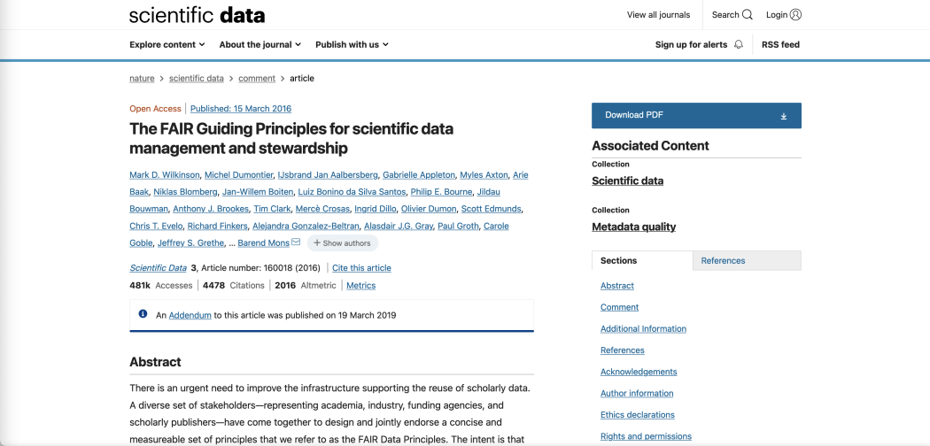 Article princeps publié dans Nature scientific data en 2016